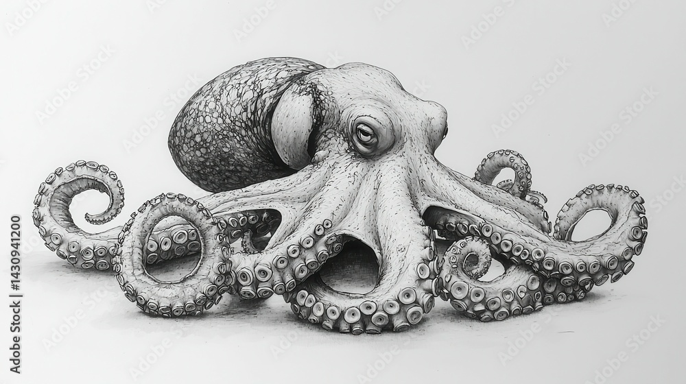 Obraz premium Detailed drawing of an octopus