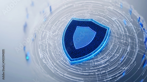 Cybersecurity defense strategies digital space graphic design virtual environment abstract view shield concept for protection