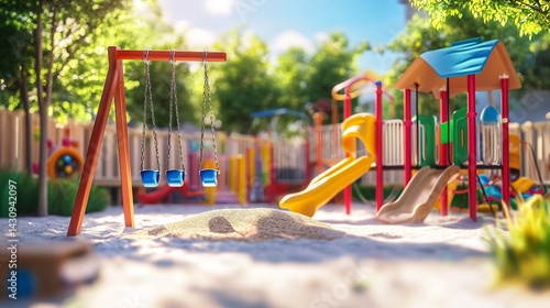 Wallpaper Mural Sunny Playground: Colorful Swings and Slides in a Vibrant Setting Torontodigital.ca