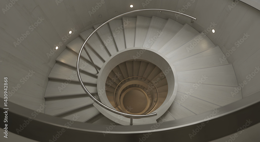 Fototapeta premium Elegant Spiral Staircase With a Metal Handrail in a Modern Building