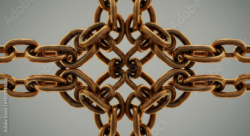 Golden Chains Linked Together in Abstract Pattern, Concept of Bondage photo