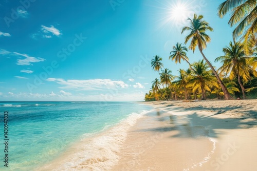 Wallpaper Mural Tropical beach with coconut palm tree and white sand in daylight Torontodigital.ca