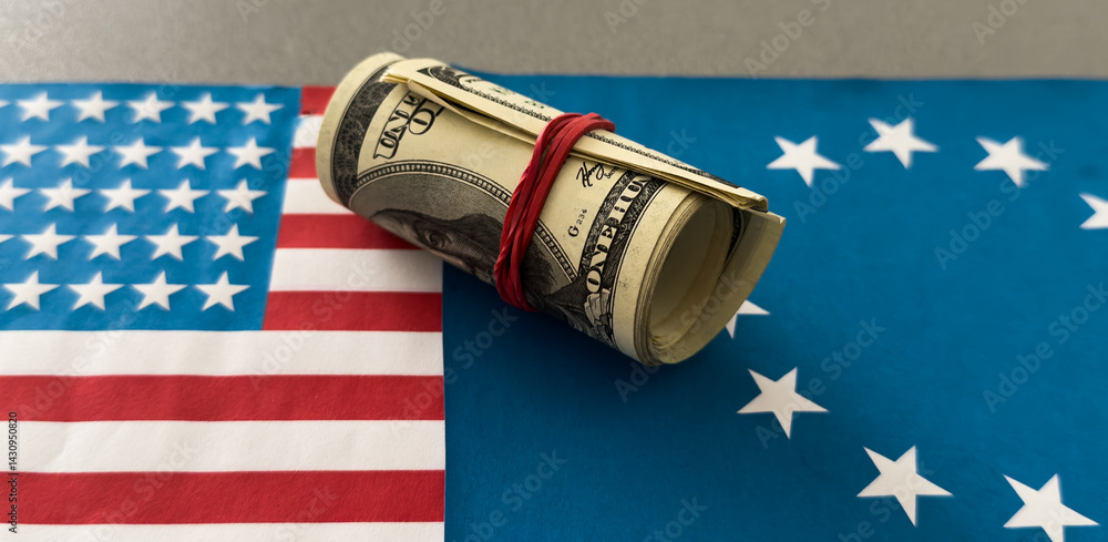 dollar money and American flag. exchange finance economy dollar pay tax