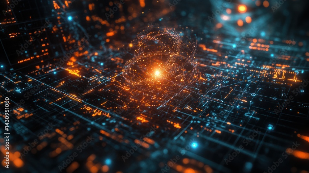 Fototapeta premium Abstract Digital Network of Blue and Orange Light Connections