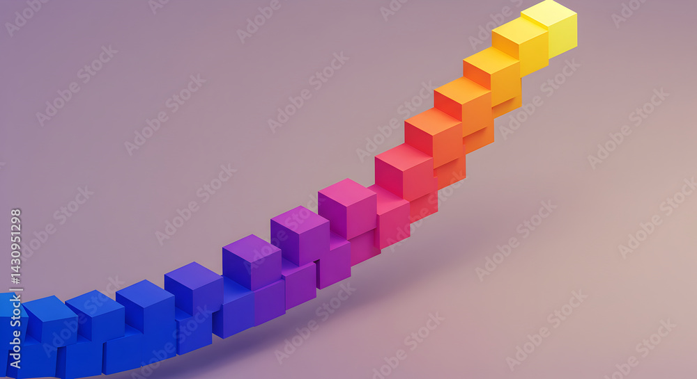 Fototapeta premium Colorful Cubes Ascending Stairway: A Modern Abstract 3D Illustration