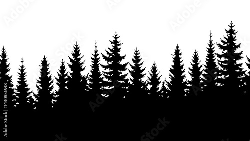 dense forest silhouettes with diverse coniferous trees for nature-themed projects, posters, educational materials, and creative digital designs
