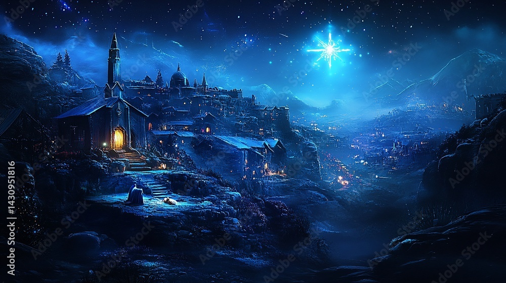 Obraz premium Night, nativity, mountain village, star shining