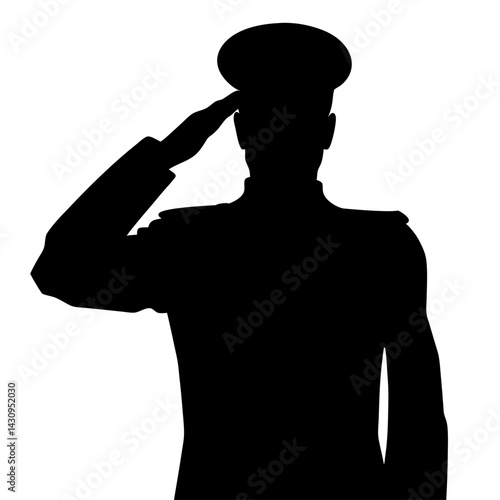 Silhouette of a saluting soldier, military respect and honor concept, black and white vector illustration
