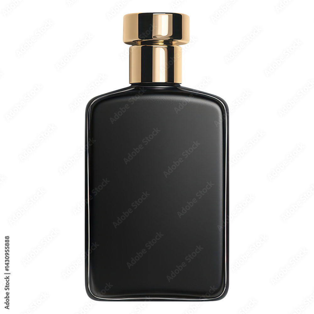 Fototapeta premium Elegant Black Perfume Bottle with Gold Cap Luxury Fragrance Packaging Design