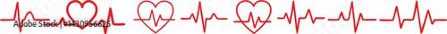 Red Heartbeat Pulse Line with Heart Shapes