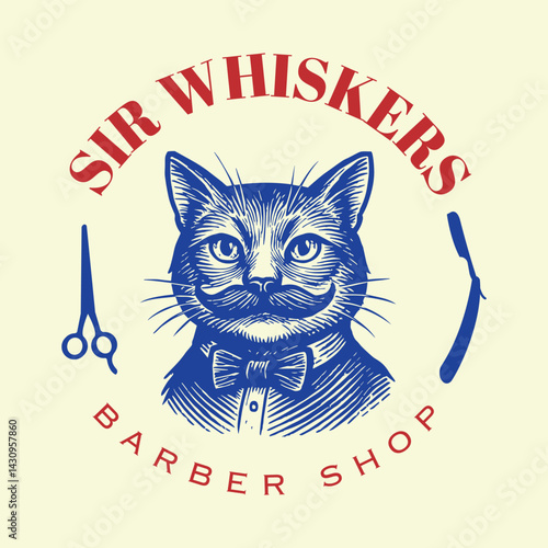 sir whiskers barber shop vintage logo design print vector