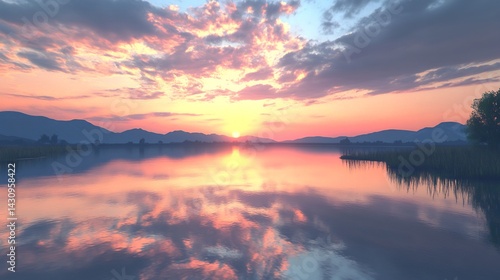 Wallpaper Mural Serene Sunset: Lake Reflections in Pastel Hues Torontodigital.ca