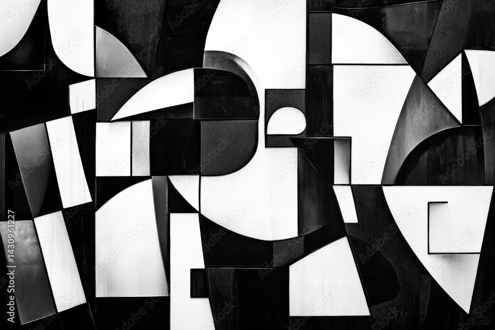 Black and White Abstract Cubism Design Featuring Geometric Shapes and Fragmented Forms Generative AI