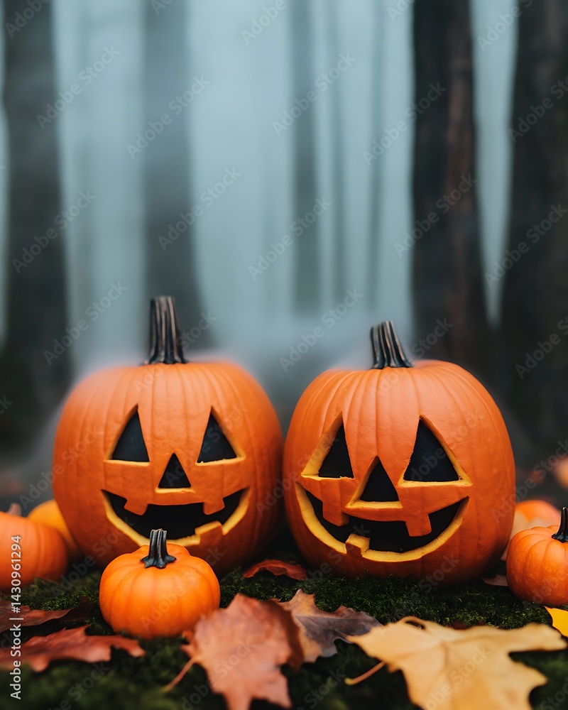 Spooky Jack o' Lanterns in Foggy Woods of excellence in splendor beyond compare with grace Spooky Jack o' Lanterns in Foggy Woods of excellence in splendor beyond compare with grace