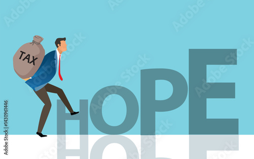 Crisis of high burden of consumer debt, : Client bears a bag of tax Debtor has difficult problem of bad tax and plan to pay back to lender or creditor.hope concept . vector,illustration