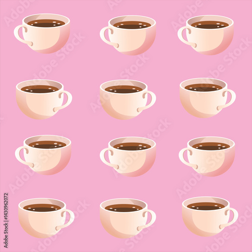 coffee cups seamless repeat pattern. Valentine's day seamless repeat pattern. Cute vector pink cups on a pink background. vector