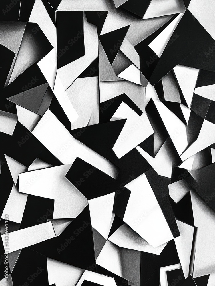 Exploring the Depth of Abstract Cubism Through a Monochromatic Geometric Fragmented Design With Sharp Contrasts in Black and White Generative AI