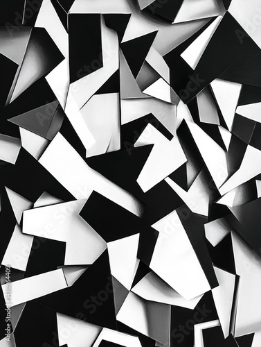 Obraz na płótnie Exploring the Depth of Abstract Cubism Through a Monochromatic Geometric Fragmented Design With Sharp Contrasts in Black and White Generative AI w salonie