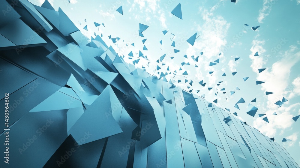 3D abstract blue shards breaking apart