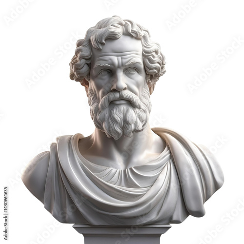 Detailed Marble Bust of an Ancient Philosopher with Flowing Beard, isolated on transparent background