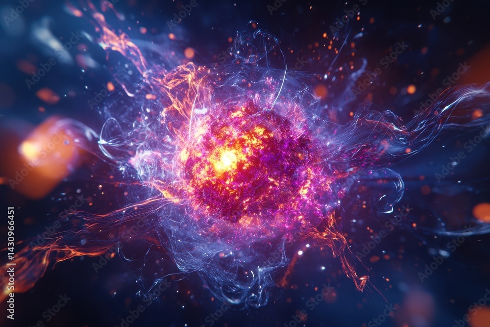 Fototapeta premium Colorful cosmic explosion with vibrant energy and swirling particles in space