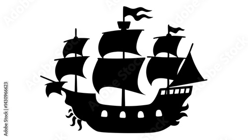 Pirate Ship silhouette vector on tranparent background