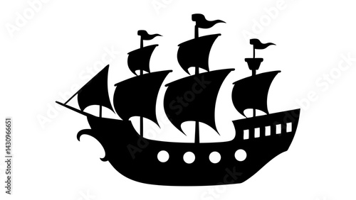 Pirate Ship silhouette vector on tranparent background