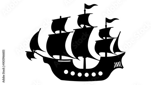 Pirate Ship silhouette vector on tranparent background
