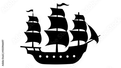 Pirate Ship silhouette vector on tranparent background