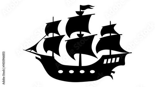 Pirate Ship silhouette vector on tranparent background