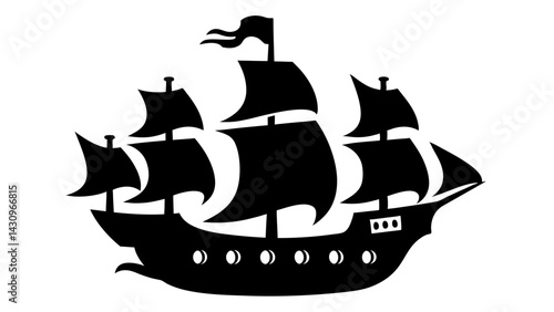 Pirate Ship silhouette vector on tranparent background