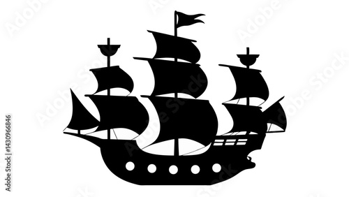 Pirate Ship silhouette vector on tranparent background