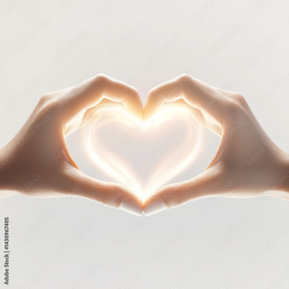 Fototapeta premium Glowing Heart Formed by Hands: A Symbol of Love and Care