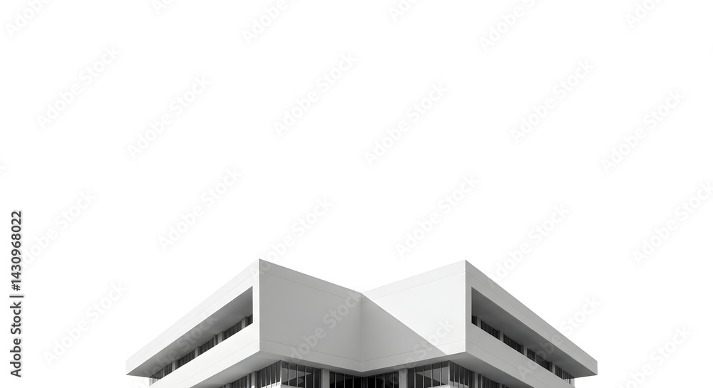 Angular Facade Architectural Design Against a Pristine White Sky Backdrop Angular Facade Architectural Design Against a Pristine White Sky Backdrop