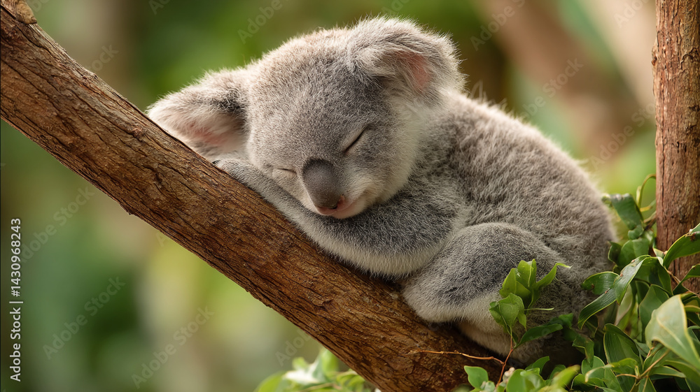 Naklejka premium koala sleeping on a tree