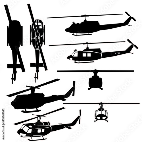 Vietnam era military helicopter vector set