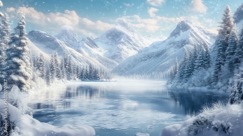Wallpaper Mural Serene Winter Landscape: Snow-Covered Mountains and Frozen Lake Torontodigital.ca