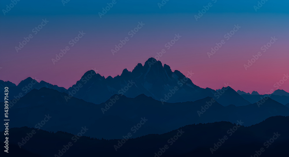 Obraz premium Majestic Mountains Silhouette Against a Dusk Sky Serene Landscape