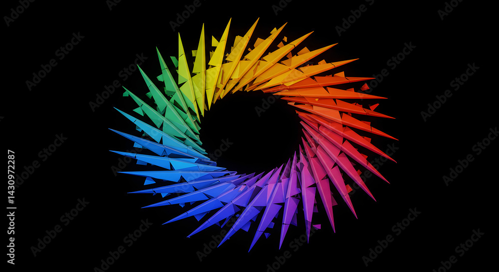 Fototapeta premium Colorful Spectrum Vortex Graphic Design With Sharp Angles And Black Backdrop
