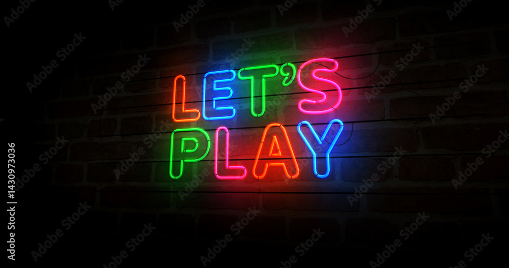 Let's play neon light 3d illustration