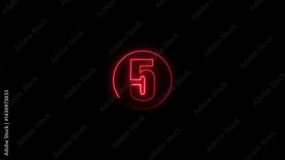 colorful glowing neon 5 text icon animation. Square rectangle picture circle with one tone neon color motion graphic on isolated black a background. colorful glowing neon 5 text icon animation. Square rectangle picture circle with one tone neon color motion graphic on isolated black a background.