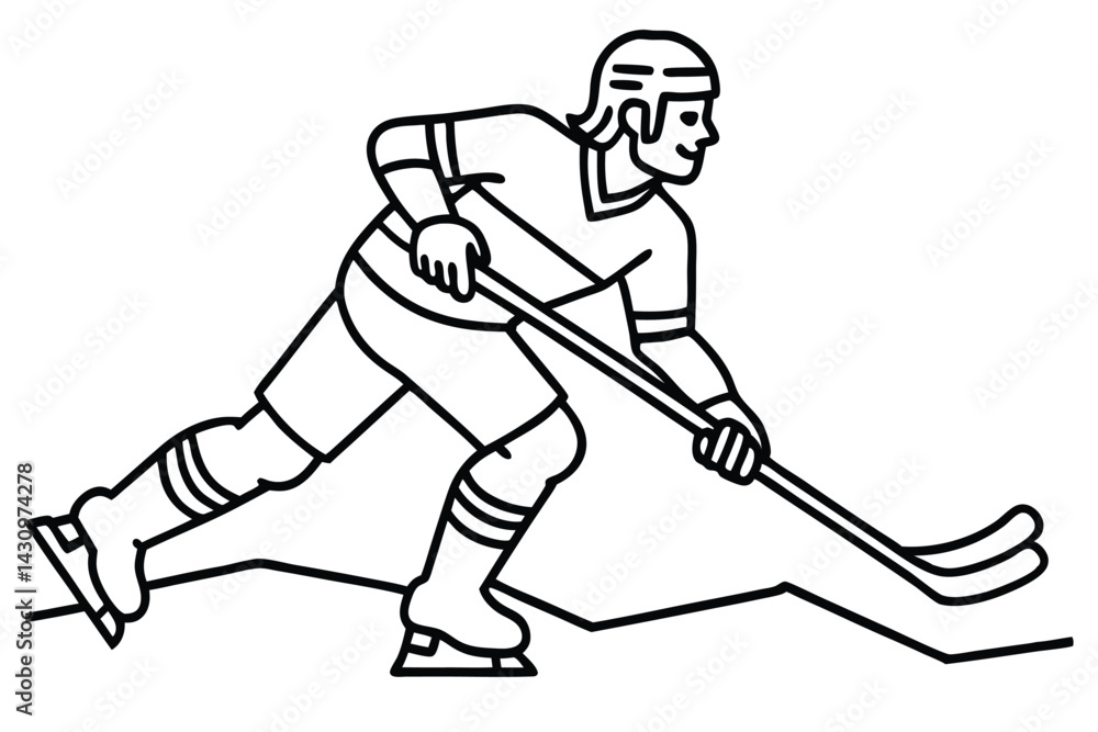 Obraz premium Ice hockey players, action pose, intense competition, dynamic movement, black and white illustration