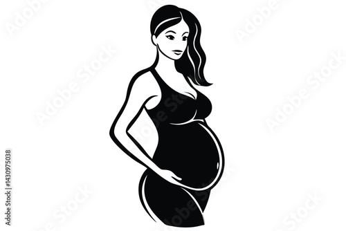 pregnant woman silhouette, side view, flowing hair, expectant mother