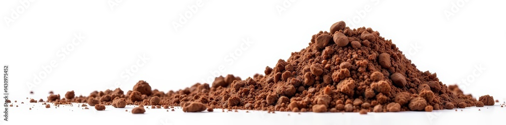 Pile of brown soil falling down, isolated on white background, earth, white background Pile of brown soil falling down, isolated on white background, earth, white background