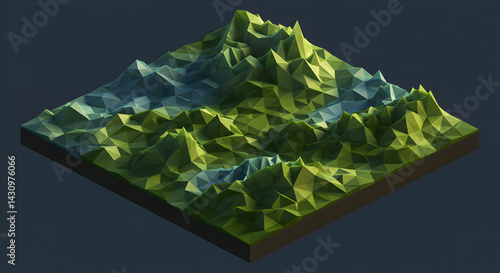 Geometric Terrain Low Poly Landscape Isometric Island Rendering 3D