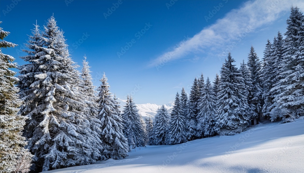Fototapeta premium majestic evergreen trees winter landscape snowy background