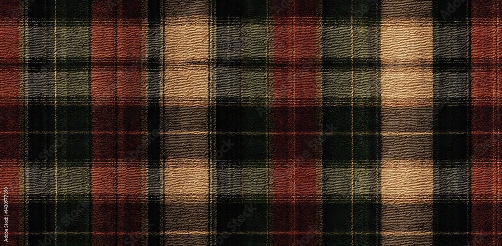 Fototapeta premium Plaid seamless pattern with earthy tones of green, brown, and blue, designed for menswear