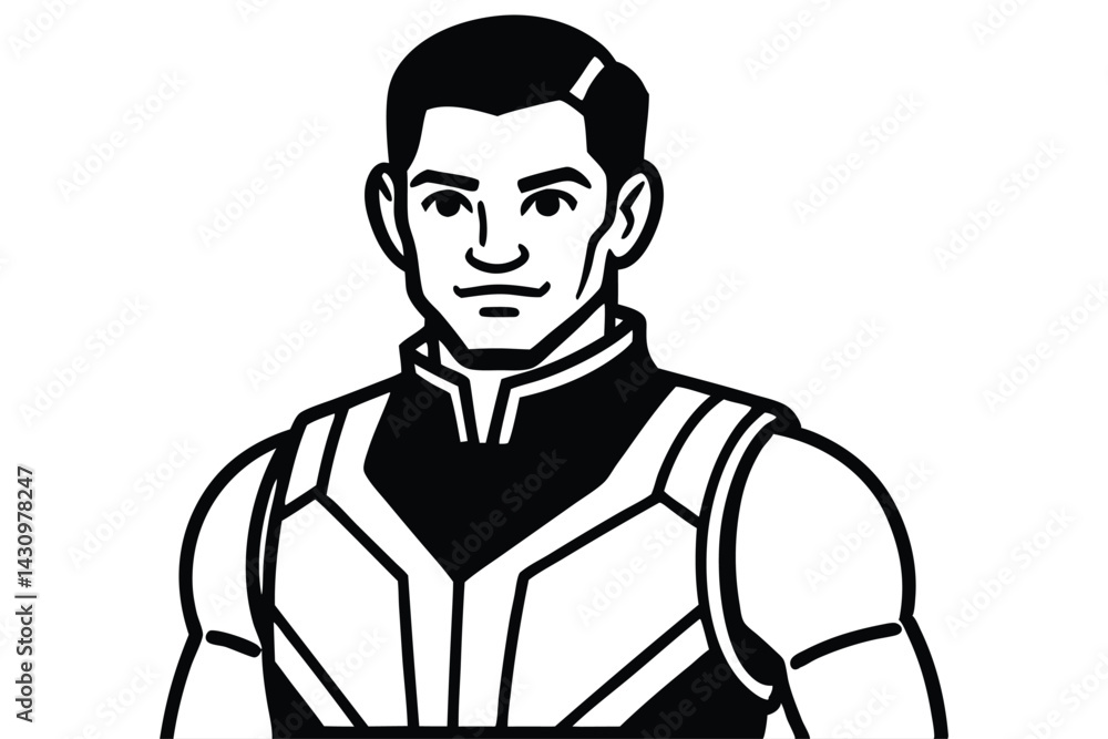 A black and white illustration of a confident male A black and white illustration of a confident male