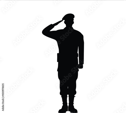 Military Salute Silhouette: Patriotic Soldier in Profile - Minimalist Vector Art
