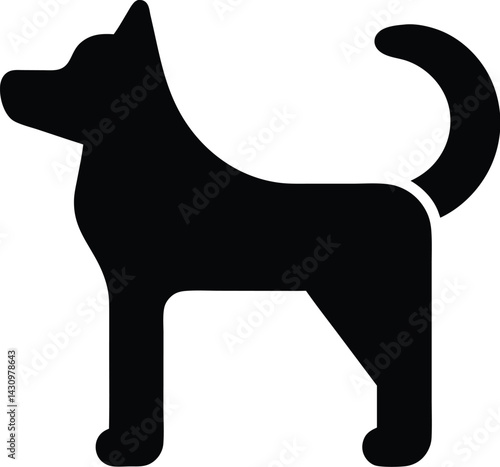 Illustration of a black dog silhouette standing with a curled tail and pointy ears